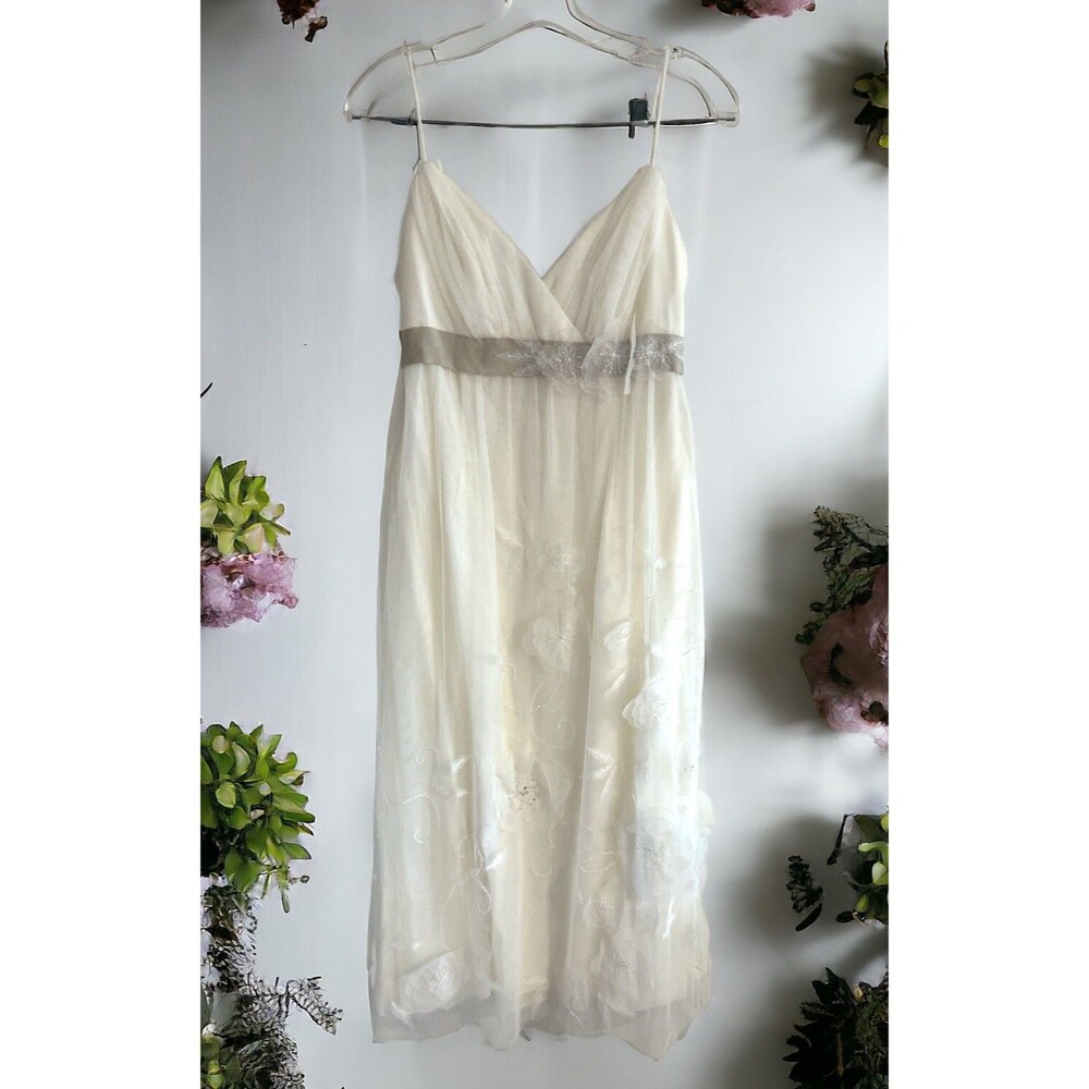 Wtoo by Watters Wedding Dress Size 10 Ivory Tulle Spaghetti Strap Gown w Shawl